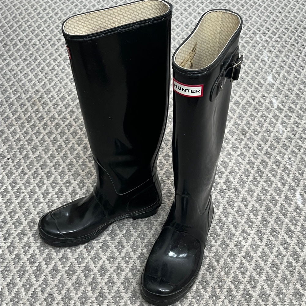 Hunter Glossy Black Rain Boots Tall Height